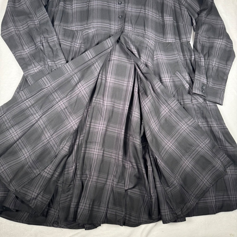 Torrid Shadow Plaid Button Front Shirt Kimono Dress Grey Black NWT 2 2X | Goth - Picture 3 of 11